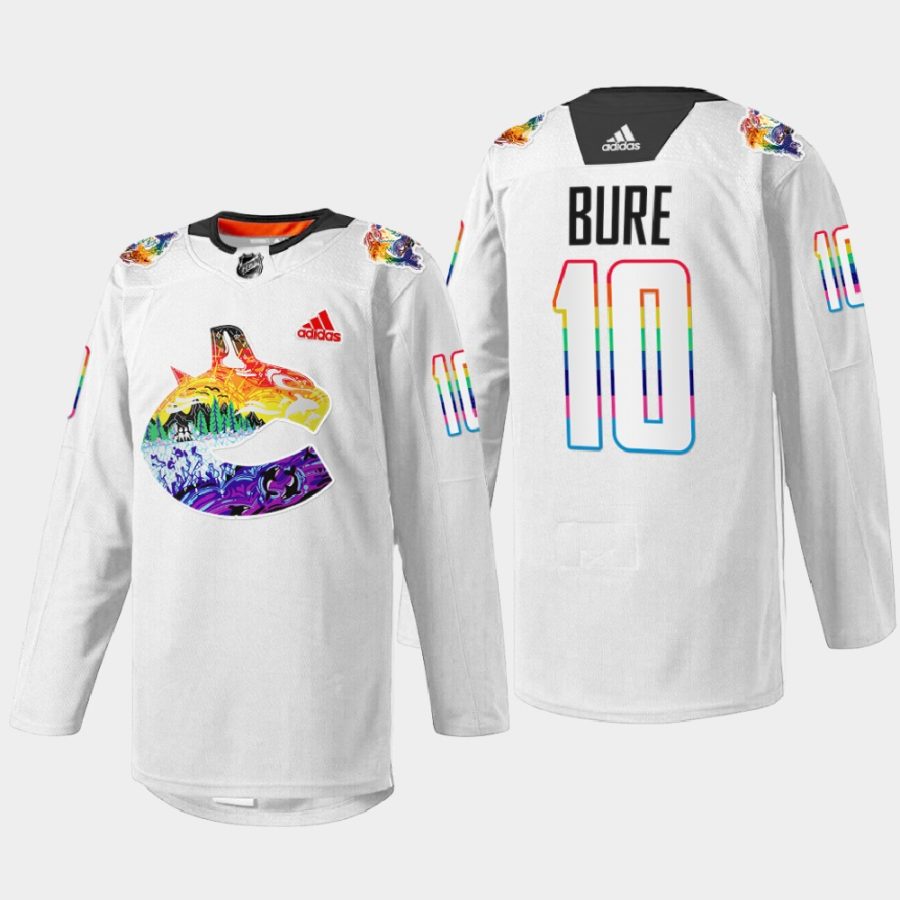 men canucks pavel bure 2022 mio artwork warmup pride night white jersey