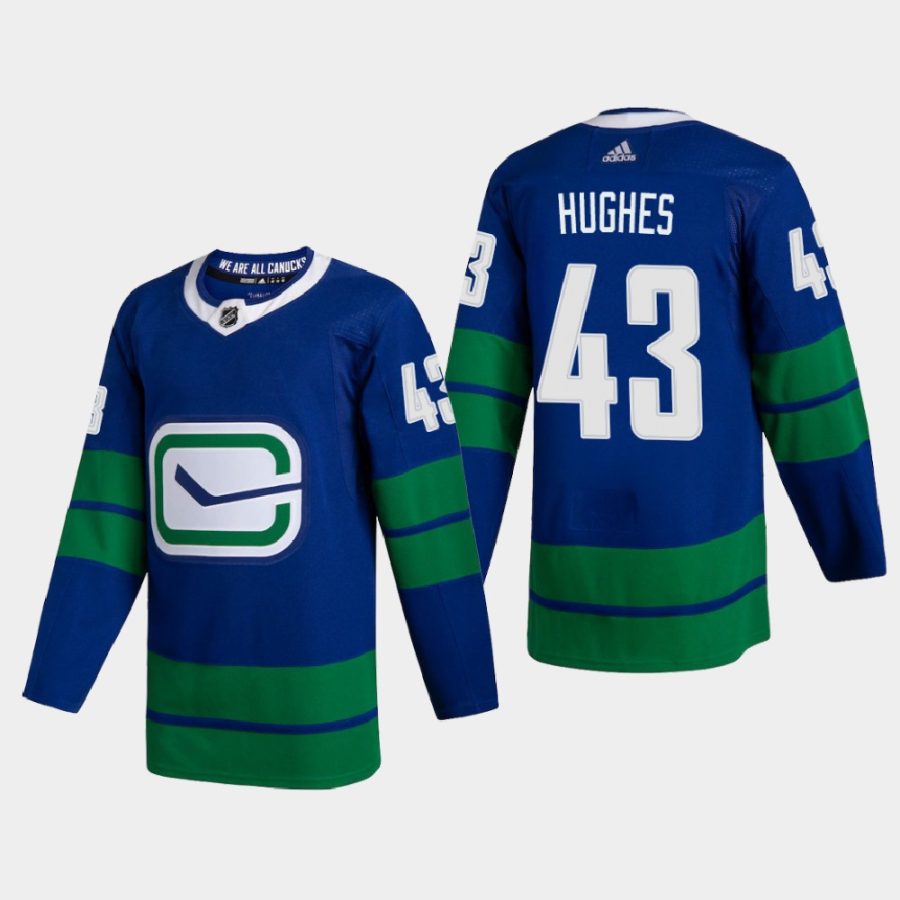 men canucks quinn hughes 2020 21 authentic player alternate jersey blue