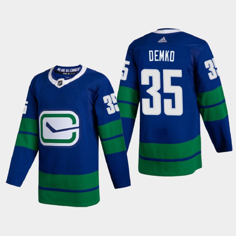 men canucks thatcher demko 2020 21 authentic player alternate jersey blue