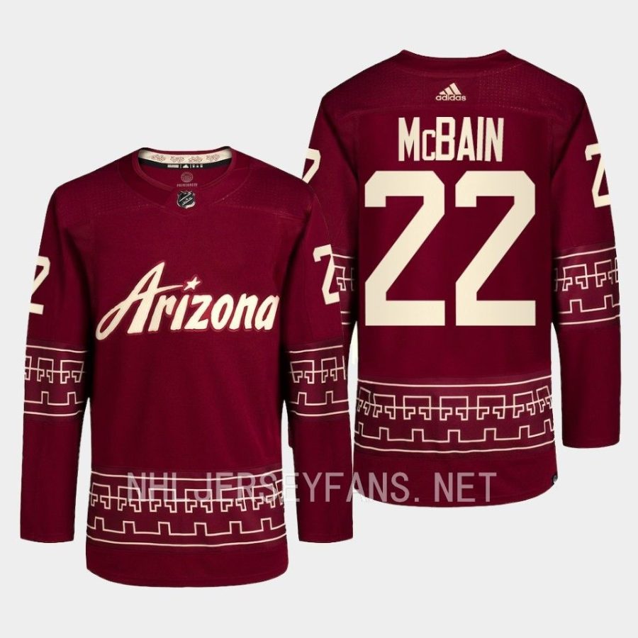 men coyotes jack mcbain 2022 23 primegreen authentic desert night alternate garnet jersey