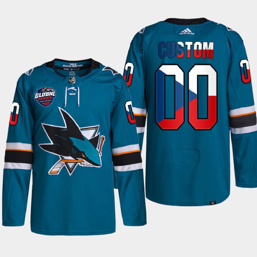 men custom sharks teal 2022 nhl global series czech republic challenge jersey