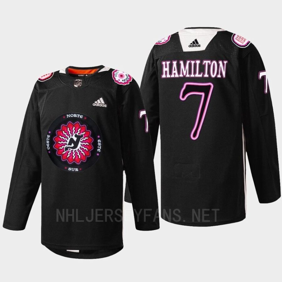 men devils dougie hamilton warmup hispanic heritage night 2022 black jersey