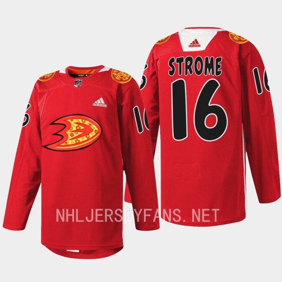 men ducks ryan strome rabbit warmup 2023 lunar new year red jersey