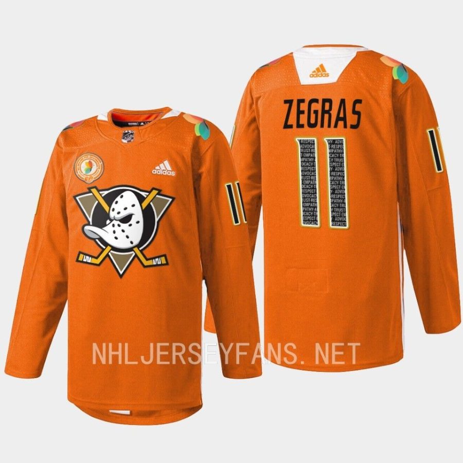 men ducks trevor zegras 2023 warmup orangewood orange jersey