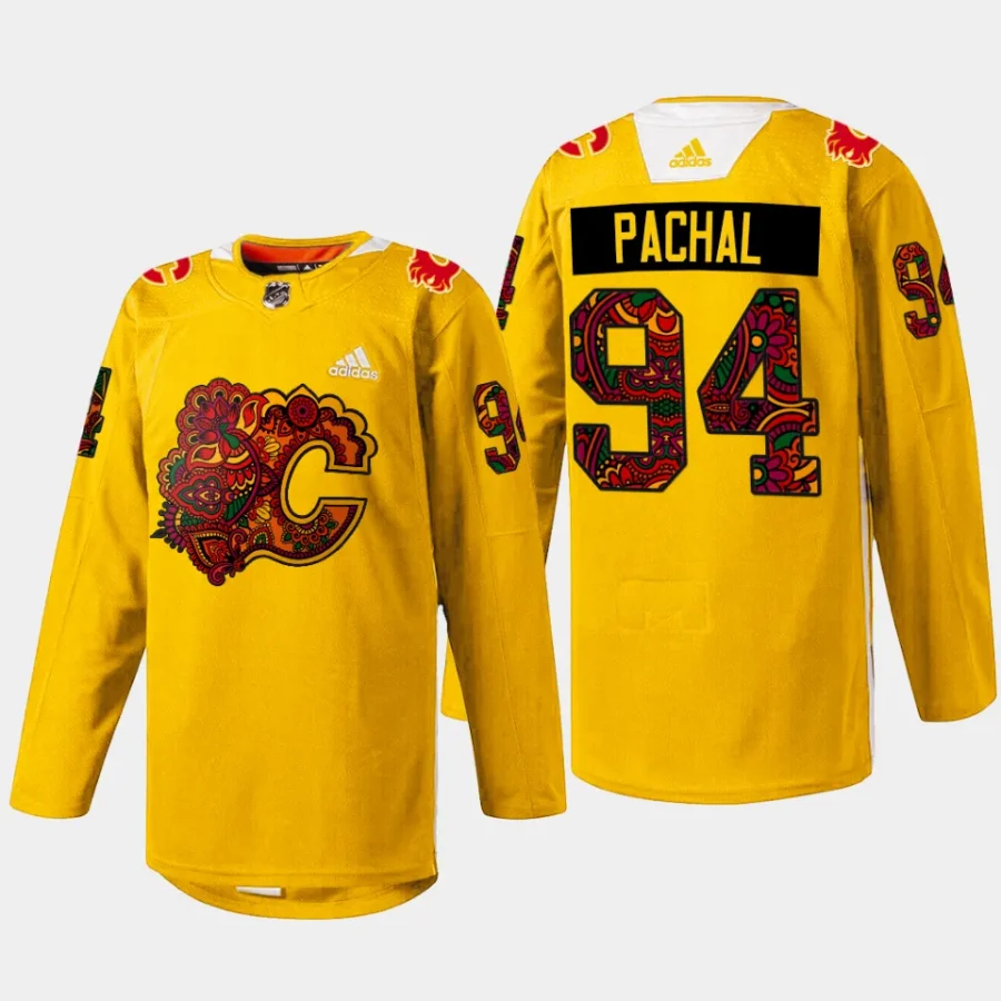 men flames brayden pachal holi south asian celebration 2024 gold jersey