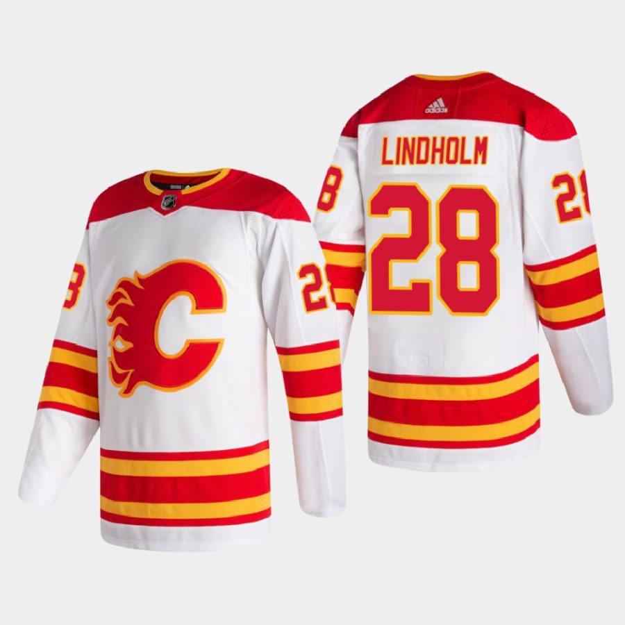 men flames elias lindholm 2020 21 authentic pro away white jersey