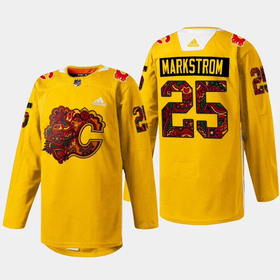 men flames jacob markstrom holi south asian celebration 2024 gold jersey