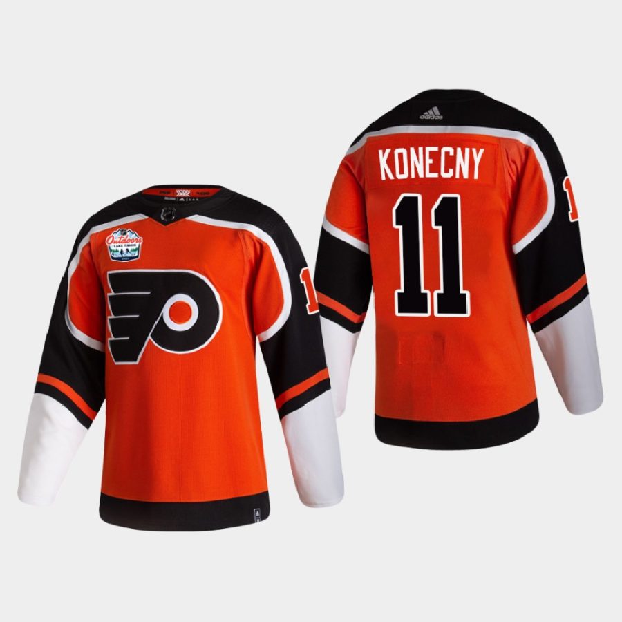 men flyers travis konecny authentic patch 2021 lake tahoe outdoor games orange jersey