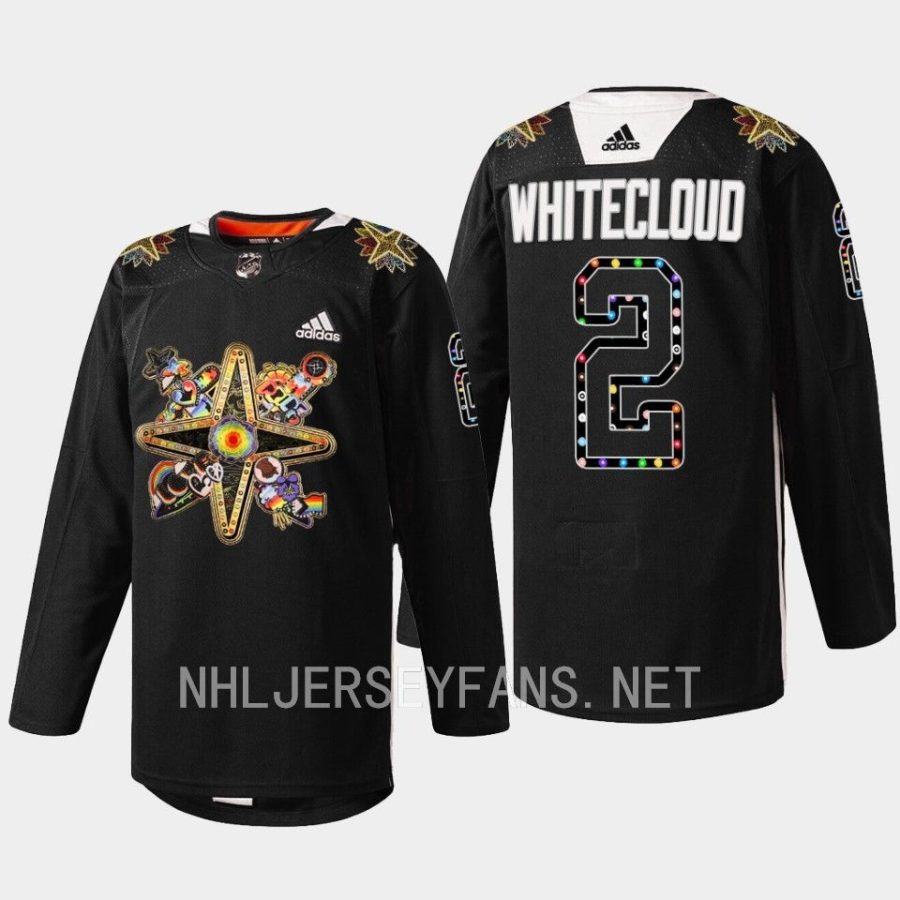 men golden knights zach whitecloud warmups 2023 pride knight black jersey