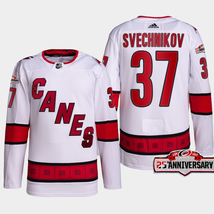 men hurricanes andrei svechnikov 2022 23 25th anniversary authentic away white jersey