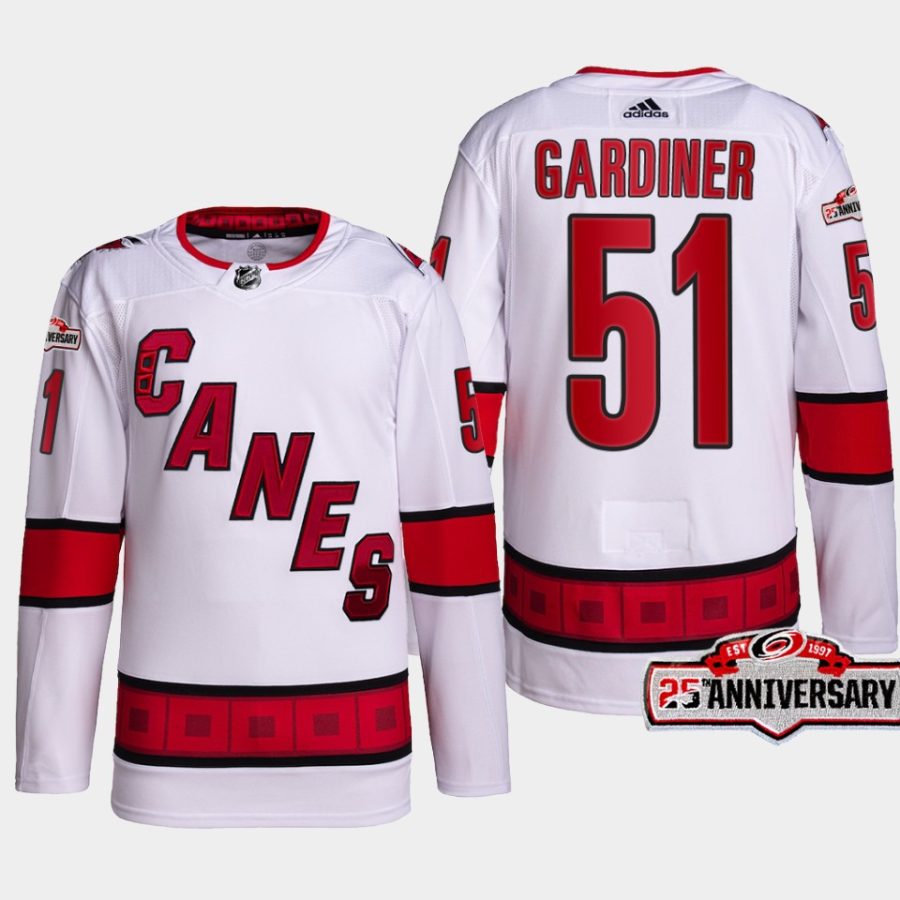 men hurricanes jake gardiner 2022 23 25th anniversary authentic away white jersey