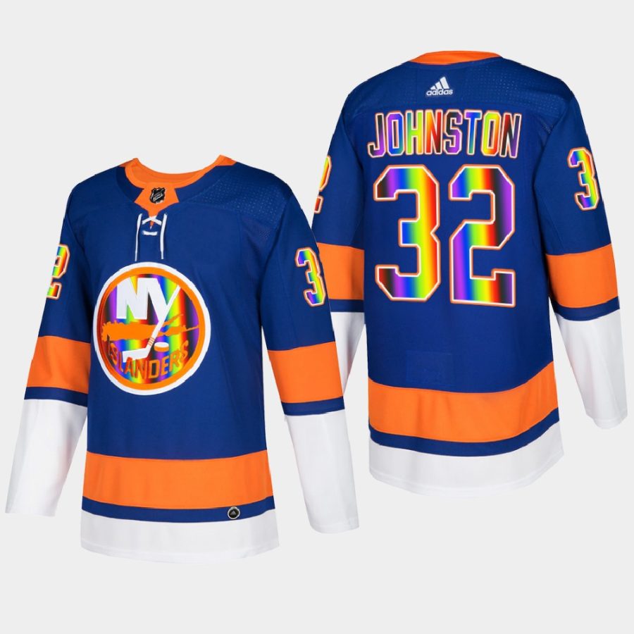 men islanders ross johnston hockeyisforeveryone pride night 2022 royal jersey