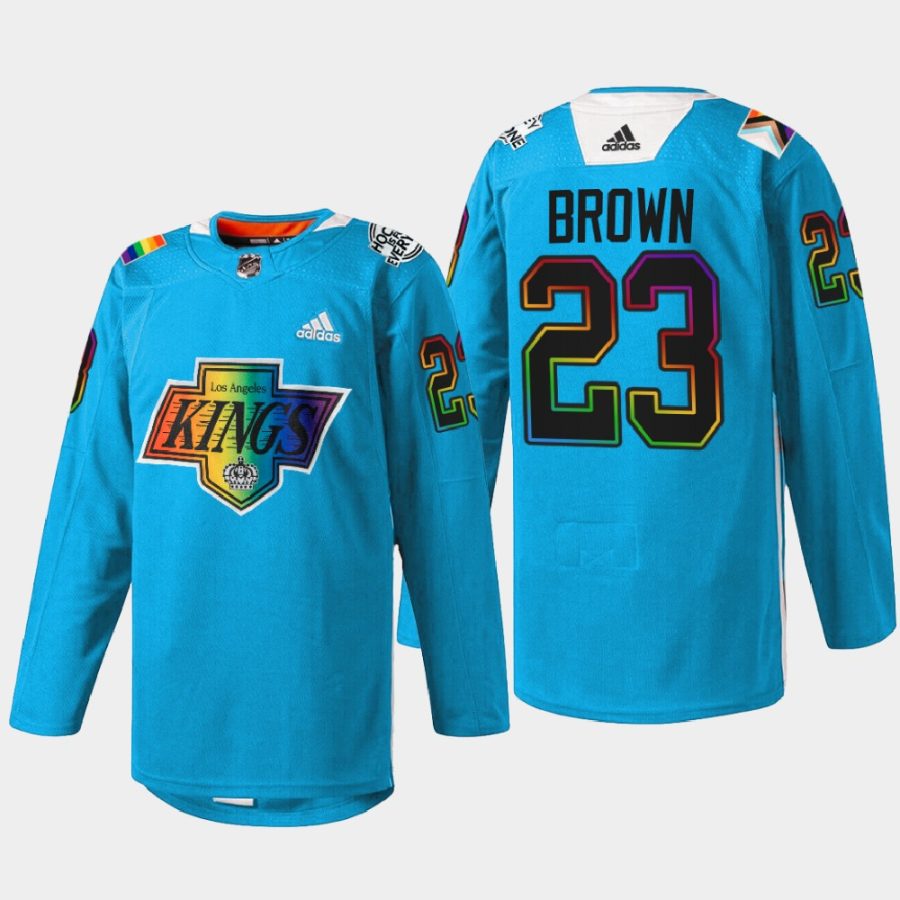 men kings dustin brown 2022 warm up pride night blue jersey