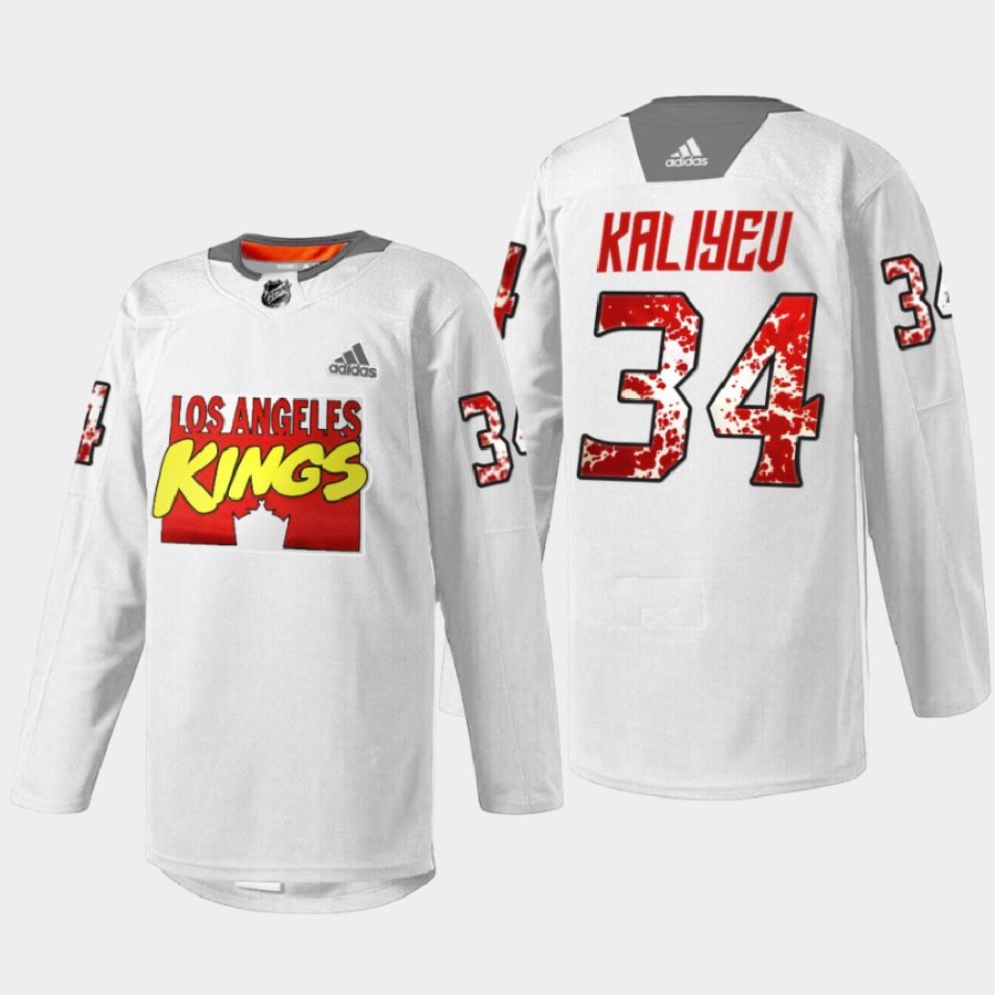 men la kings arthur kaliyev special warmup marvel super hero night 2022 white jersey