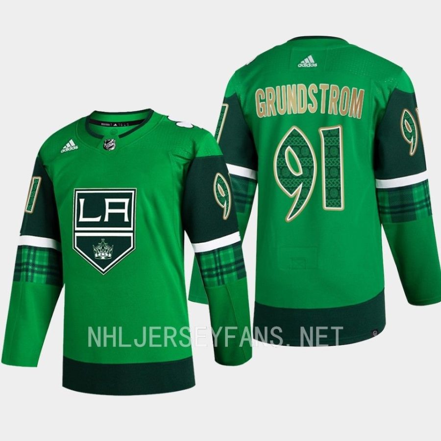 men la kings carl grundstrom 2023 st. patricks day primegreen authentic jersey green