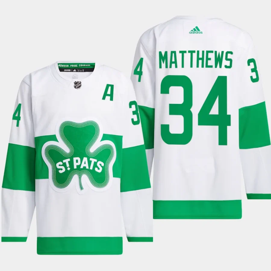 men maple leafs auston matthews primegreen authentic 2024 st. patricks alternate white jersey