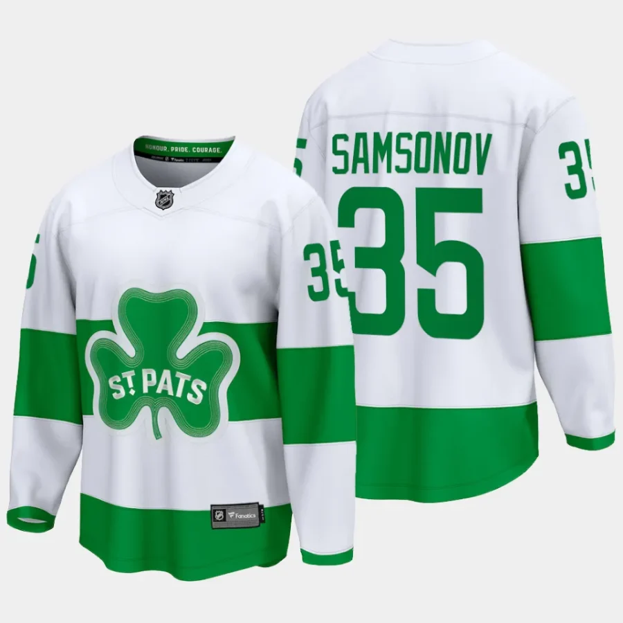 men maple leafs ilya samsonov 2024 st. patricks alternate premier jersey white