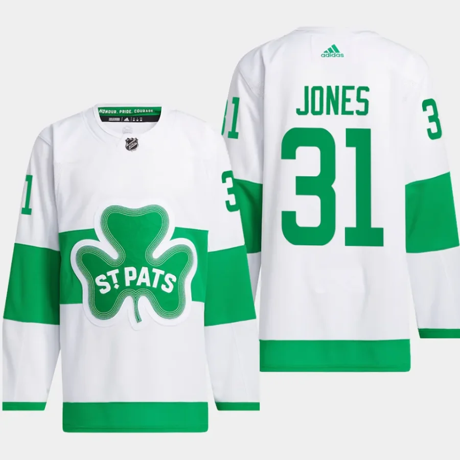 men maple leafs martin jones primegreen authentic 2024 st. patricks alternate white jersey