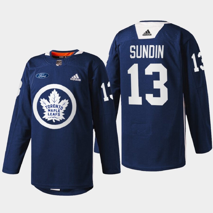 men maple leafs mats sundin 2022 warm up primary logo navy jersey