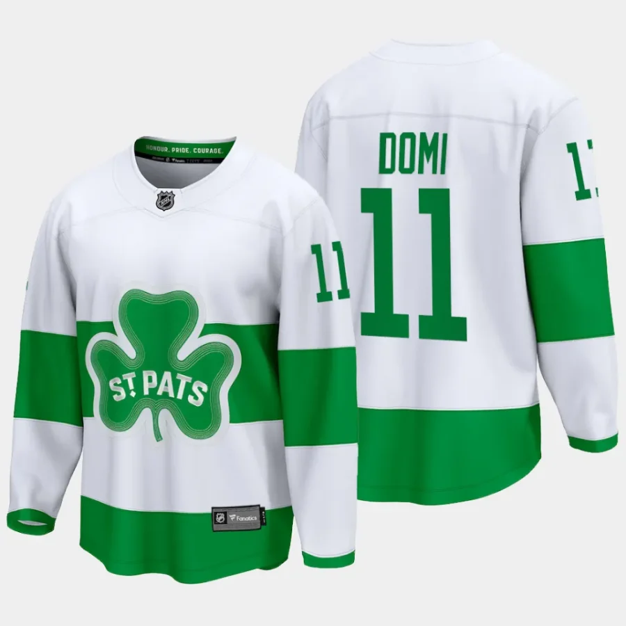 men maple leafs max domi 2024 st. patricks alternate premier jersey white