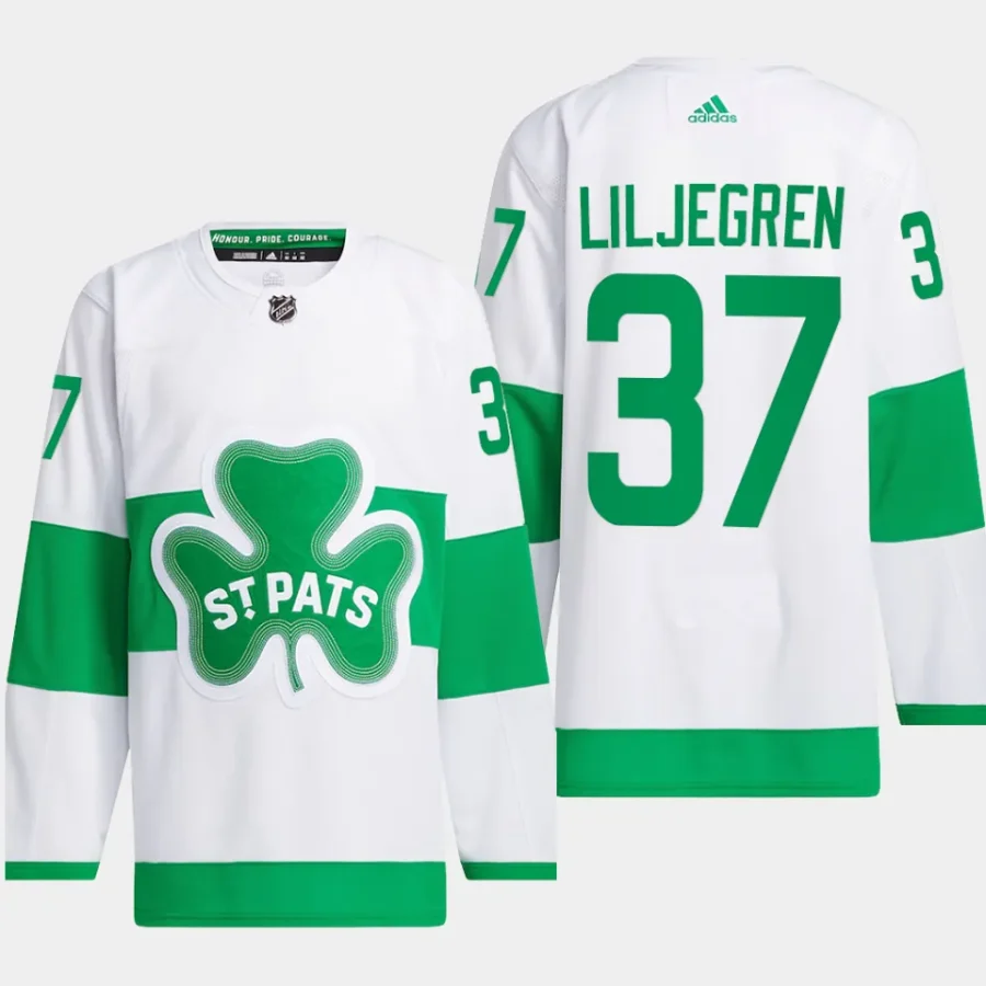 men maple leafs timothy liljegren primegreen authentic 2024 st. patricks alternate white jersey