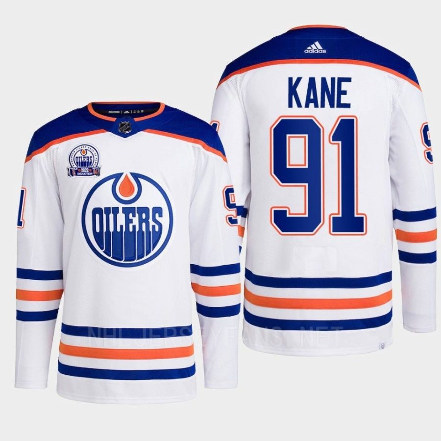 men oilers evander kane 2022 away lee ryan hall of fame patch white jersey