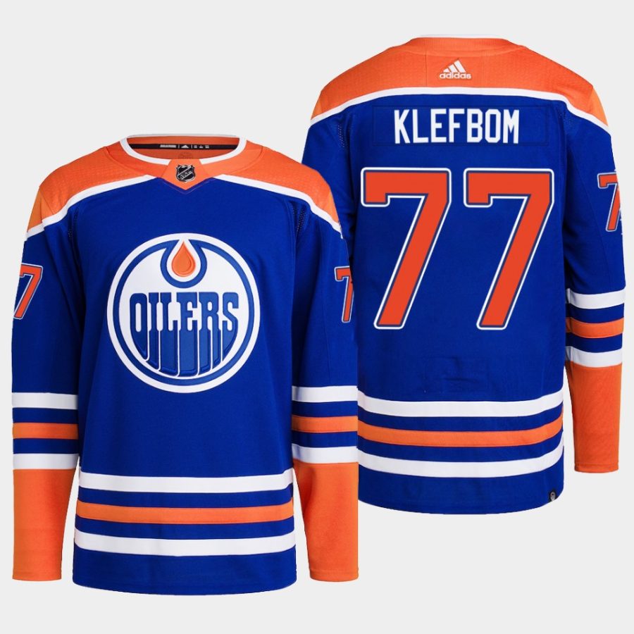 men oilers oscar klefbom 2022 23 primegreen authentic home royal jersey