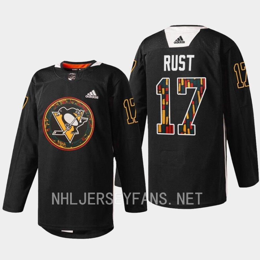 men penguins bryan rust 2023 warmup black hockey history black jersey