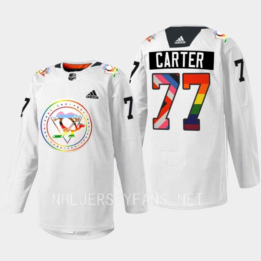 men penguins jeff carter 2022 rainbow pride warmup white jersey