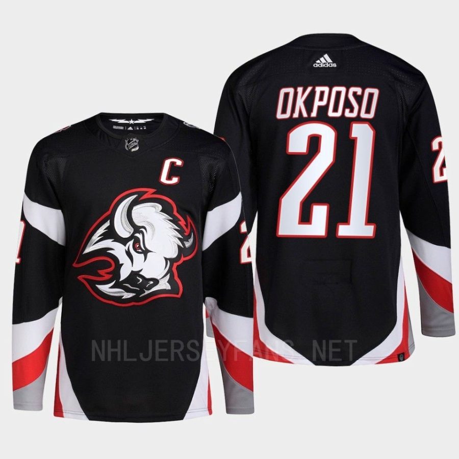 men sabres kyle okposo 2022 23 primegreen authentic goathead third black jersey