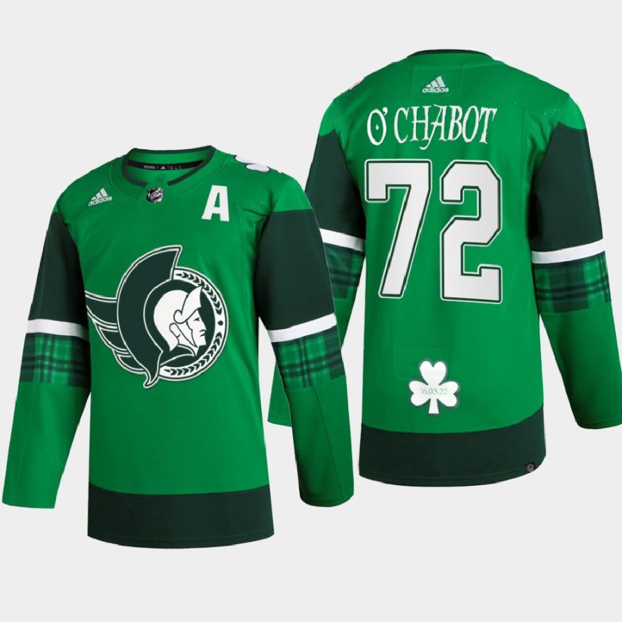 men senators thomas chabot 2022 warm up st. patrick green jersey