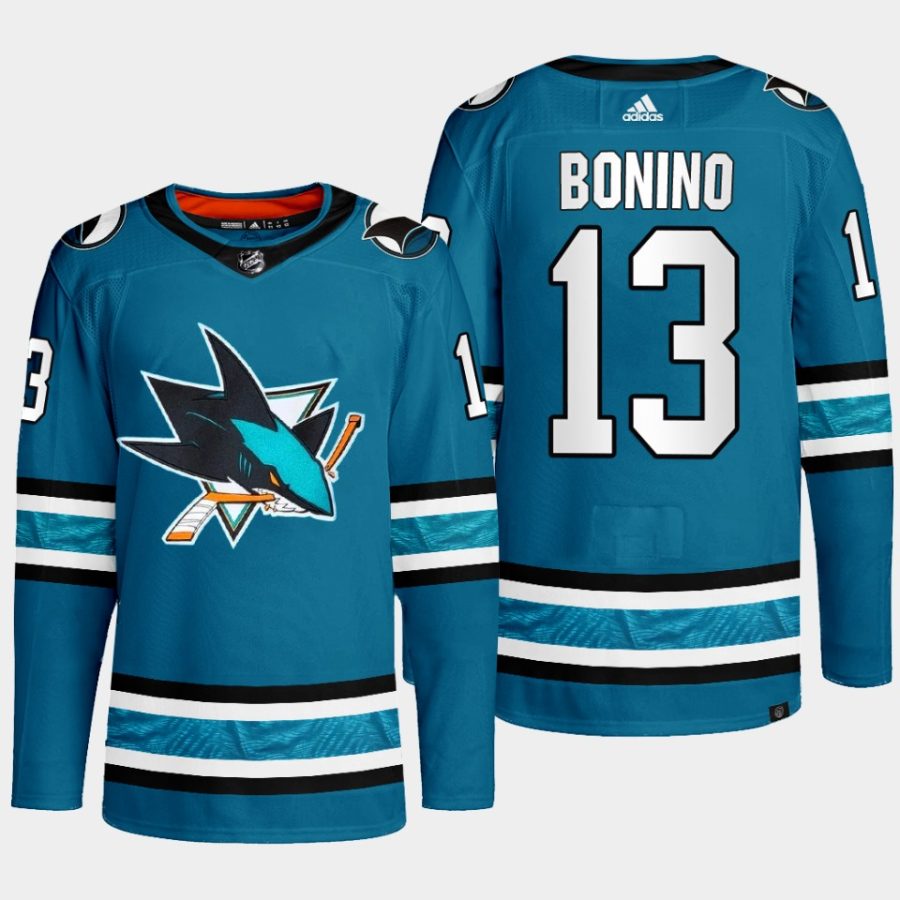 men sharks nick bonino 2022 23 primegreen authentic home teal jersey