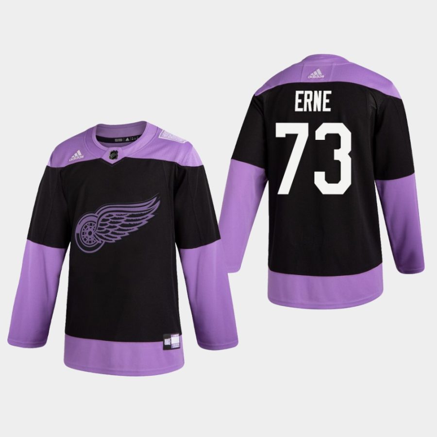 mens adam erne red wings black hockey fights cancer practice jersey