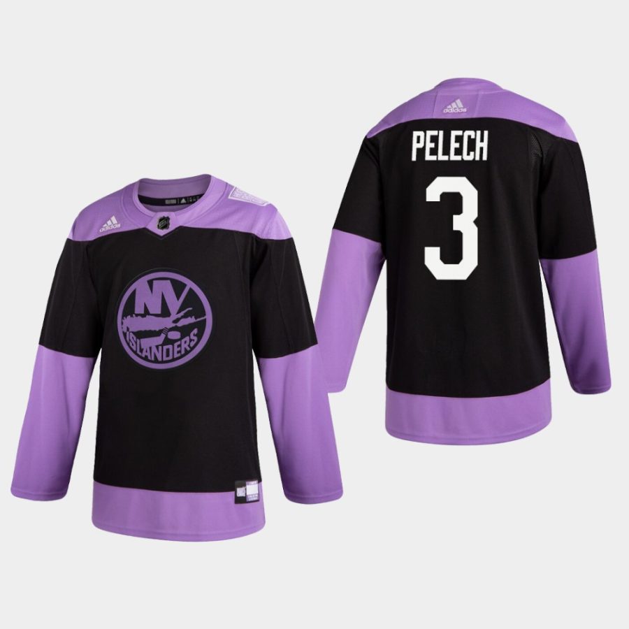 mens adam pelech islanders black hockey fights cancer practice jersey