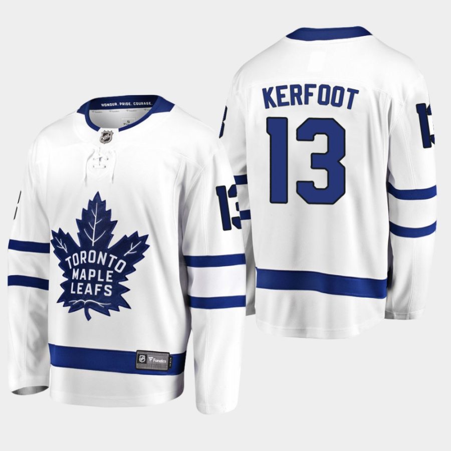 mens alexander kerfoot maple leafs white away breakaway player jersey