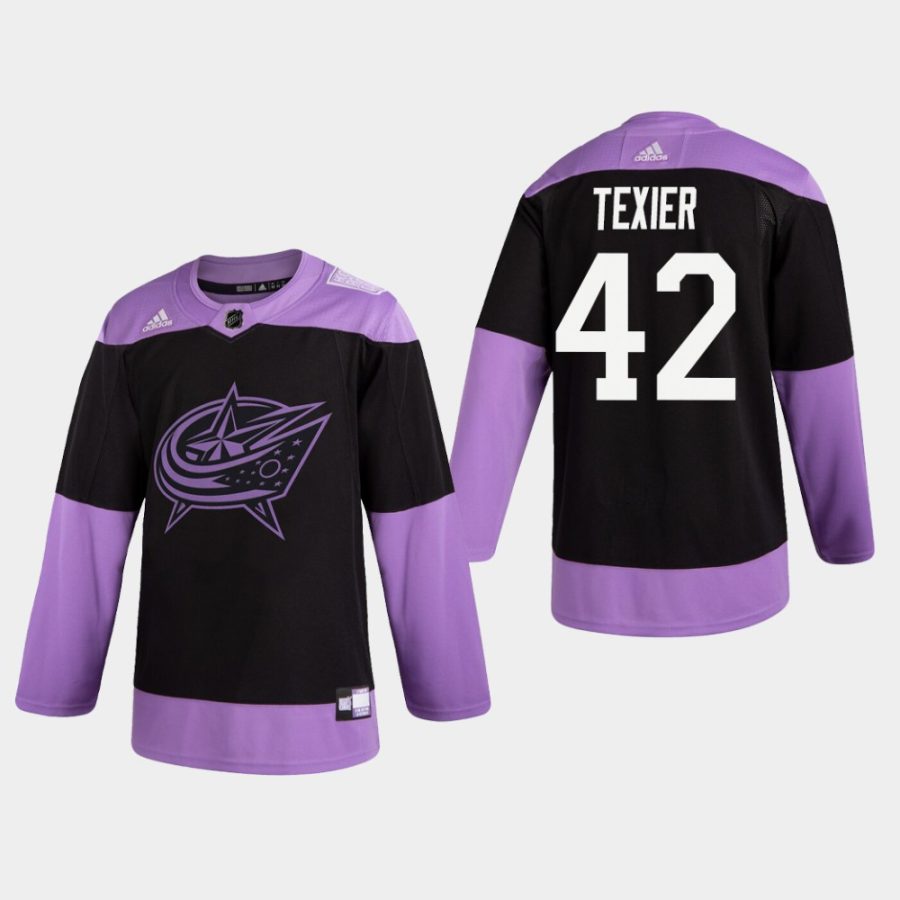 mens alexandre texier blue jackets black hockey fights cancer practice jersey