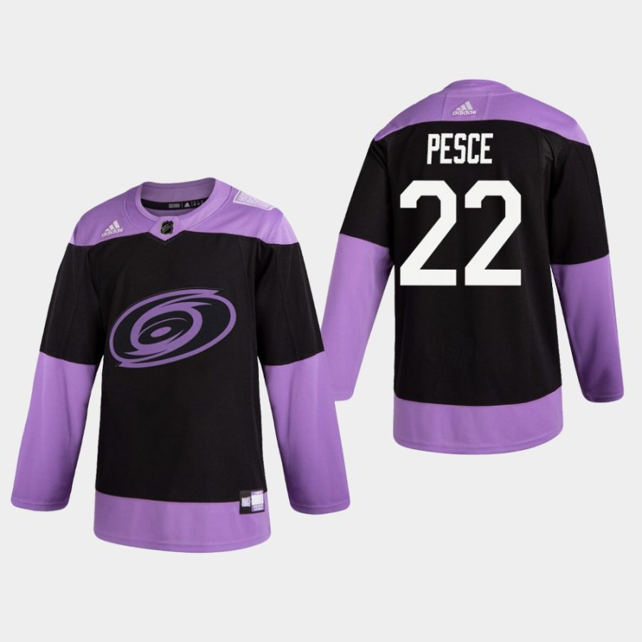 mens brett pesce hurricanes black hockey fights cancer practice jersey