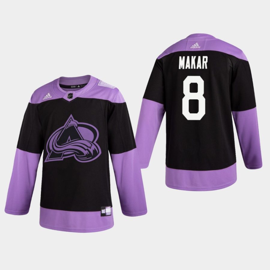 mens cale makar avalanche black hockey fights cancer practice jersey