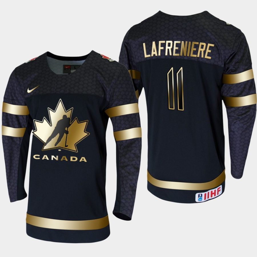 mens canada alexis lafreniere 2020 iihf world junior championship black golden edition jersey