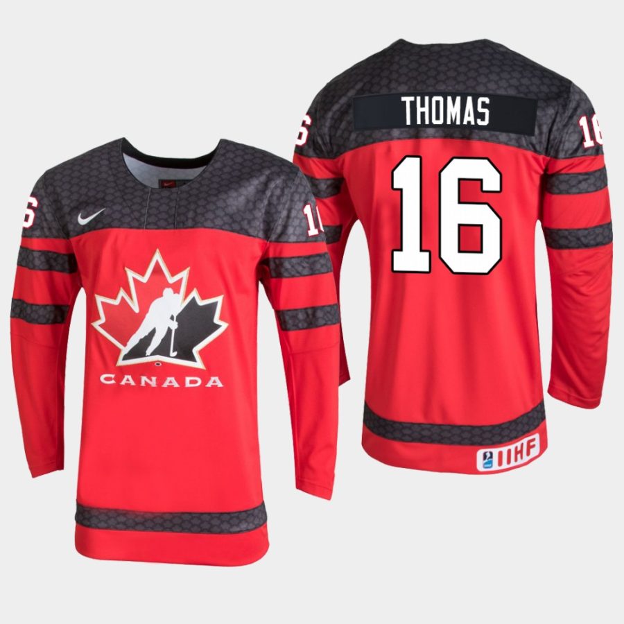 mens canada team akil thomas 2020 iihf world junior championship red player jersey