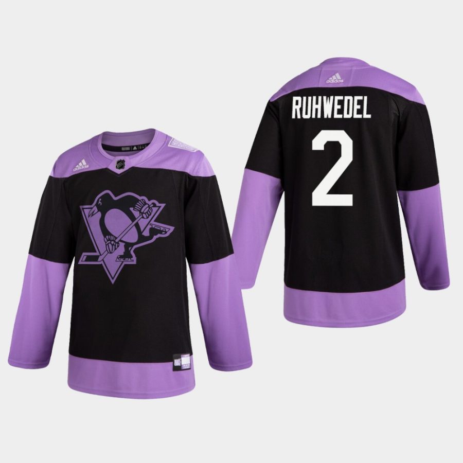 mens chad ruhwedel penguins black hockey fights cancer practice jersey