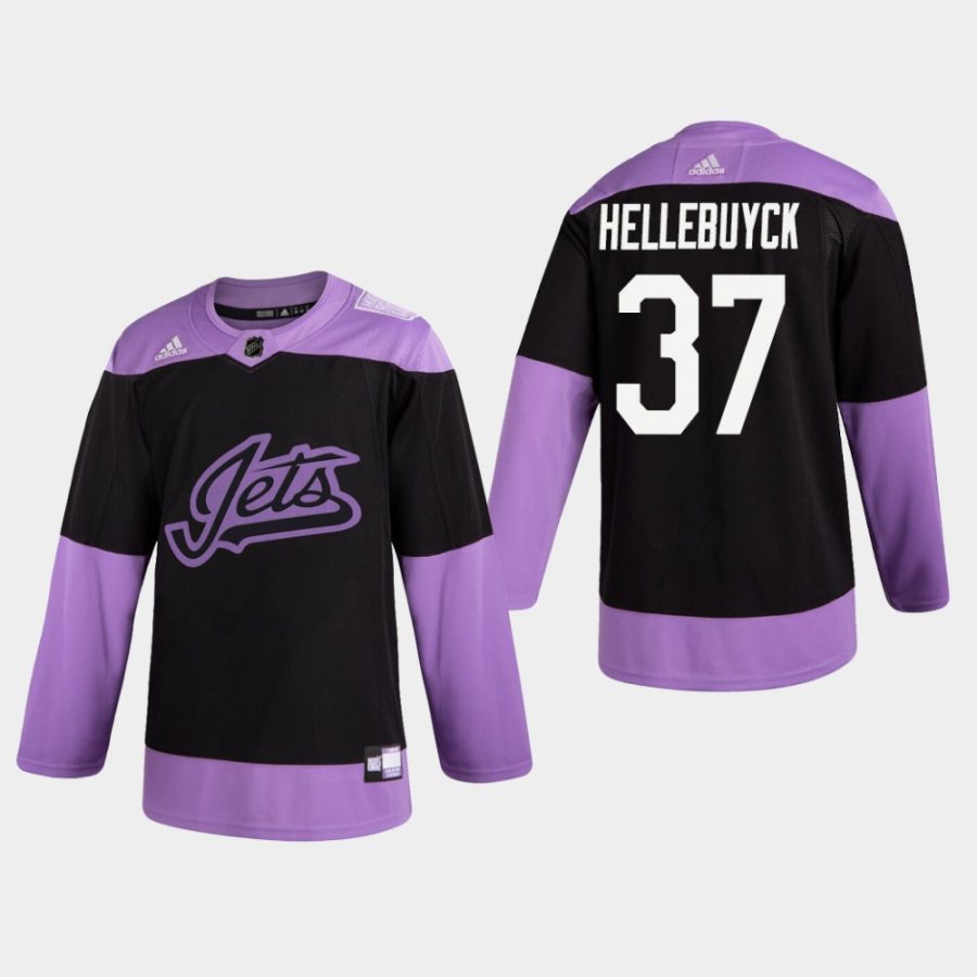 mens connor hellebuyck jets black hockey fights cancer practice jersey