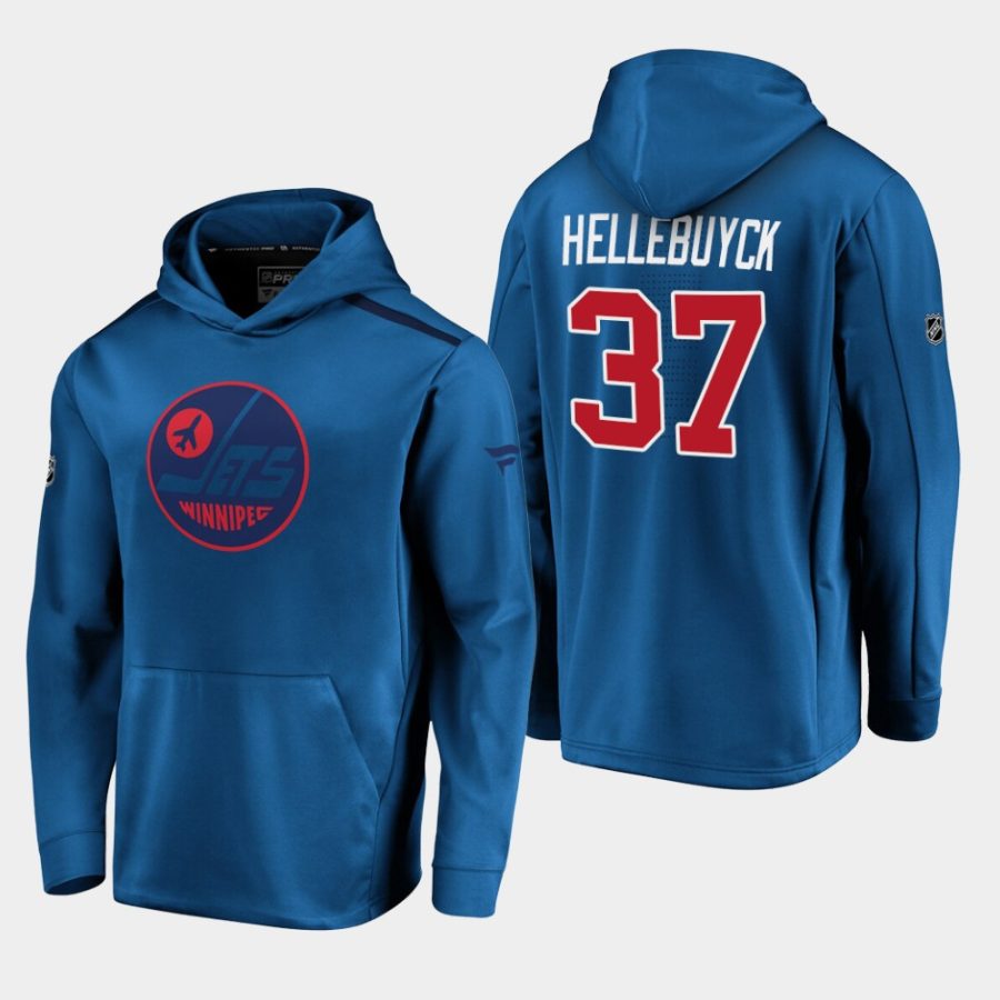 mens connor hellebuyck jets navy 2019 20 alternate logo rinkside pullover hoodie