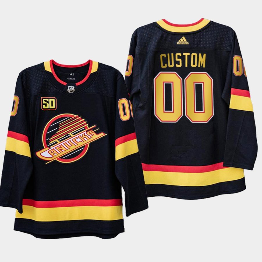 mens custom canucks black 2019 20 50th anniversary 1989 flying skate jersey