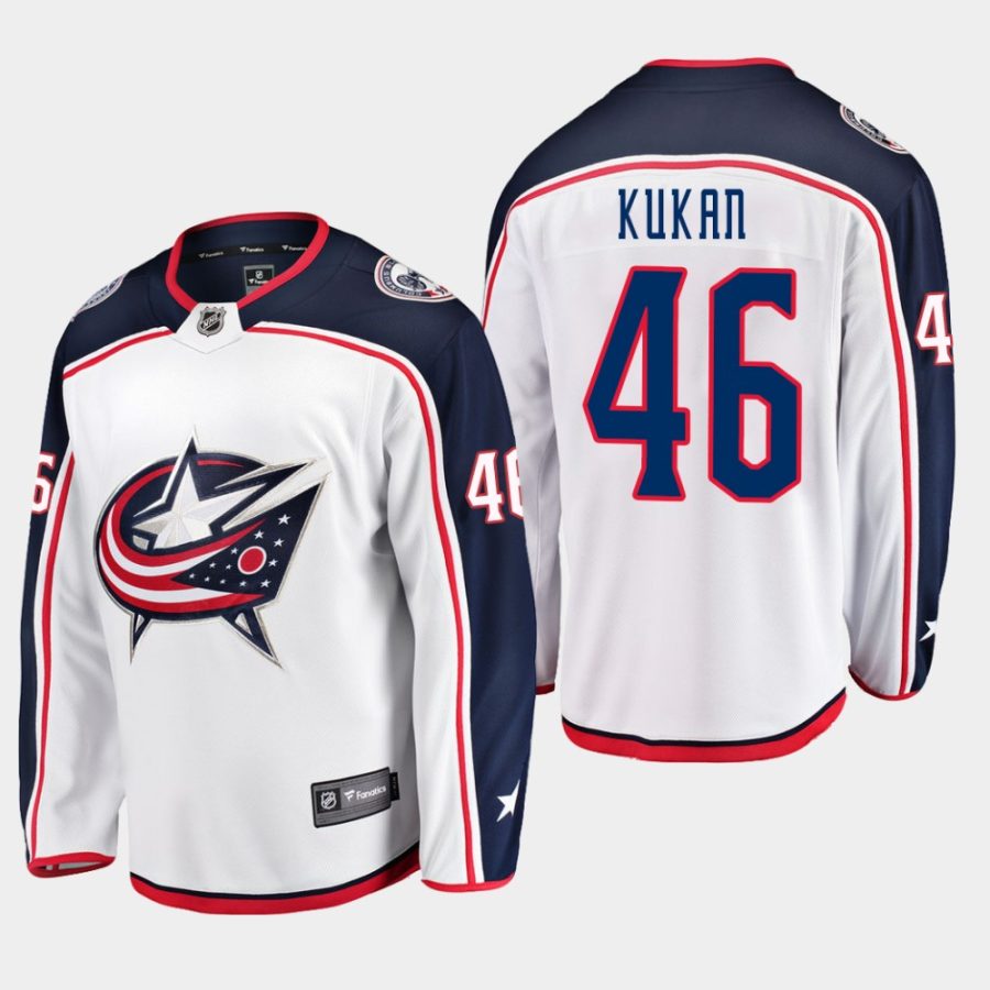 mens dean kukan blue jackets white away breakaway player jersey