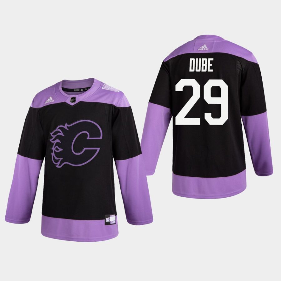 mens dillon dube flames black hockey fights cancer practice jersey