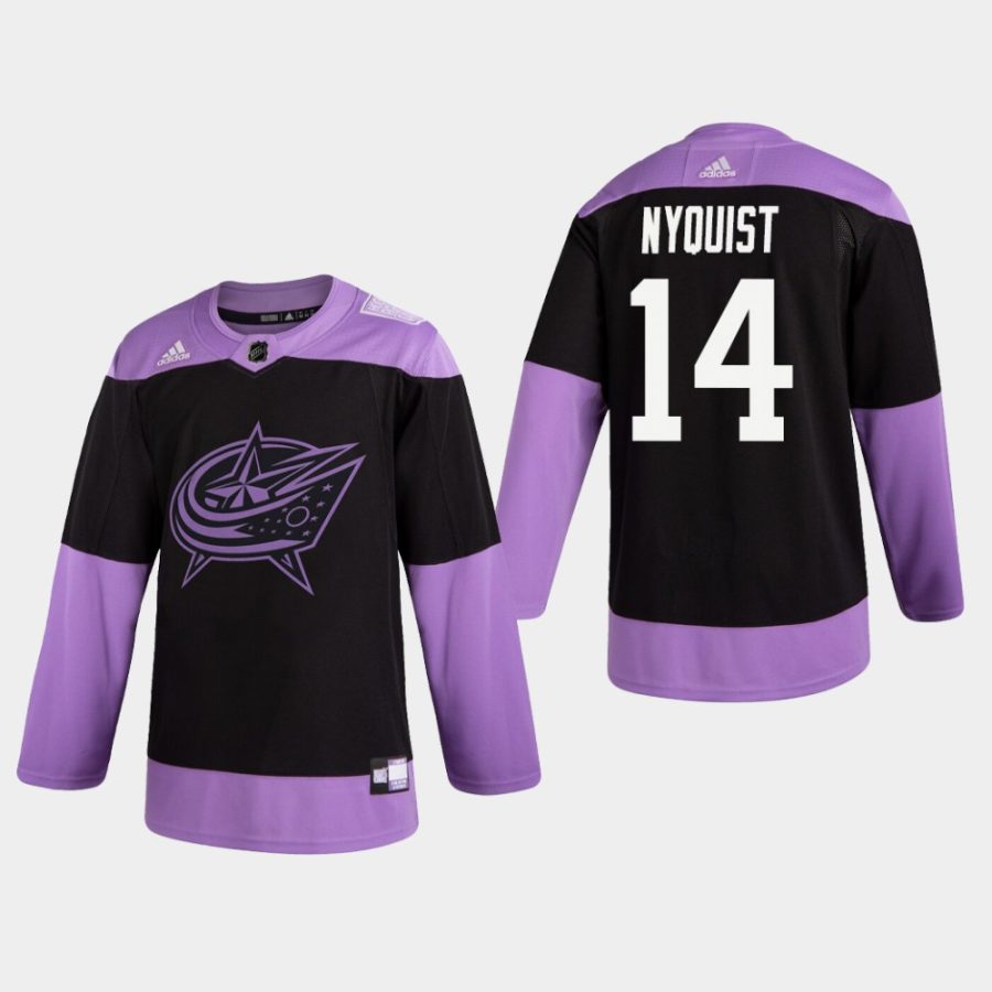 mens gustav nyquist blue jackets black hockey fights cancer practice jersey