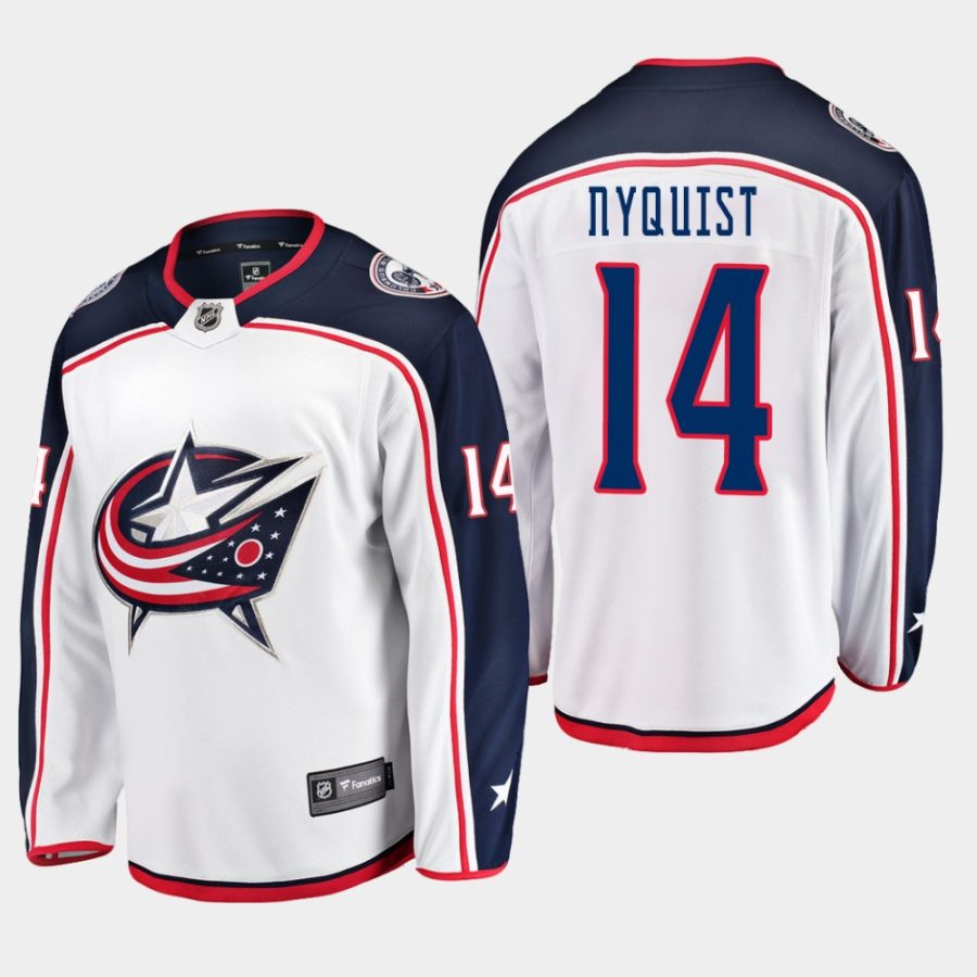 mens gustav nyquist blue jackets white away breakaway player jersey