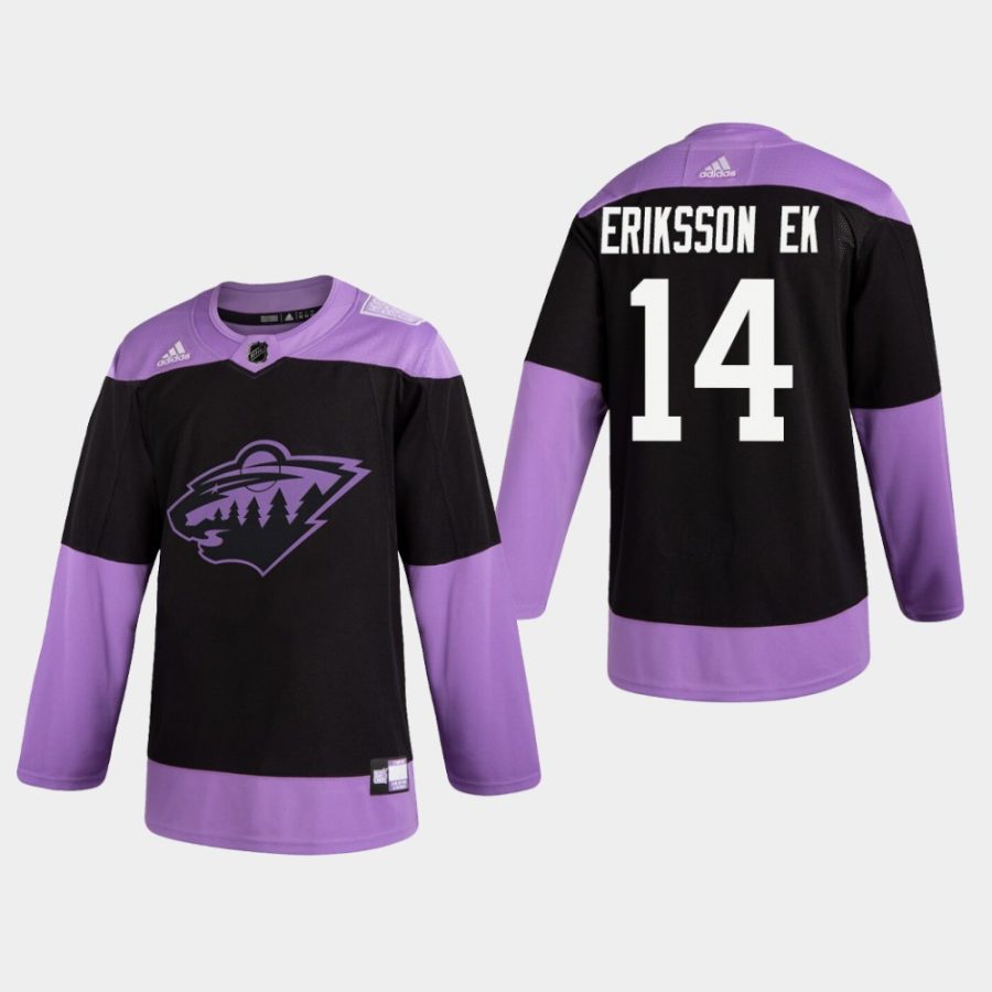 mens joel eriksson ek wild black hockey fights cancer practice jersey