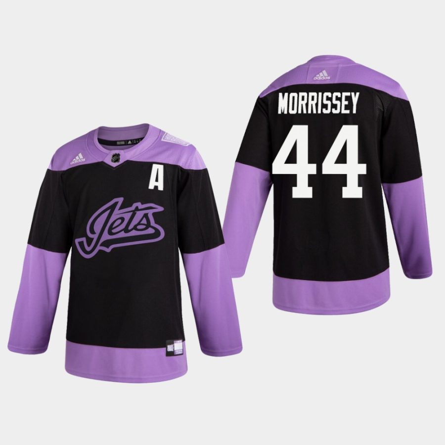 mens josh morrissey jets black hockey fights cancer practice jersey